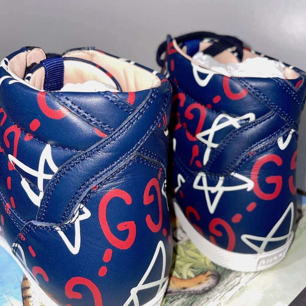 Gucci Ghost Logo High-top Star Leather Sneakers - Picture 5 of 12